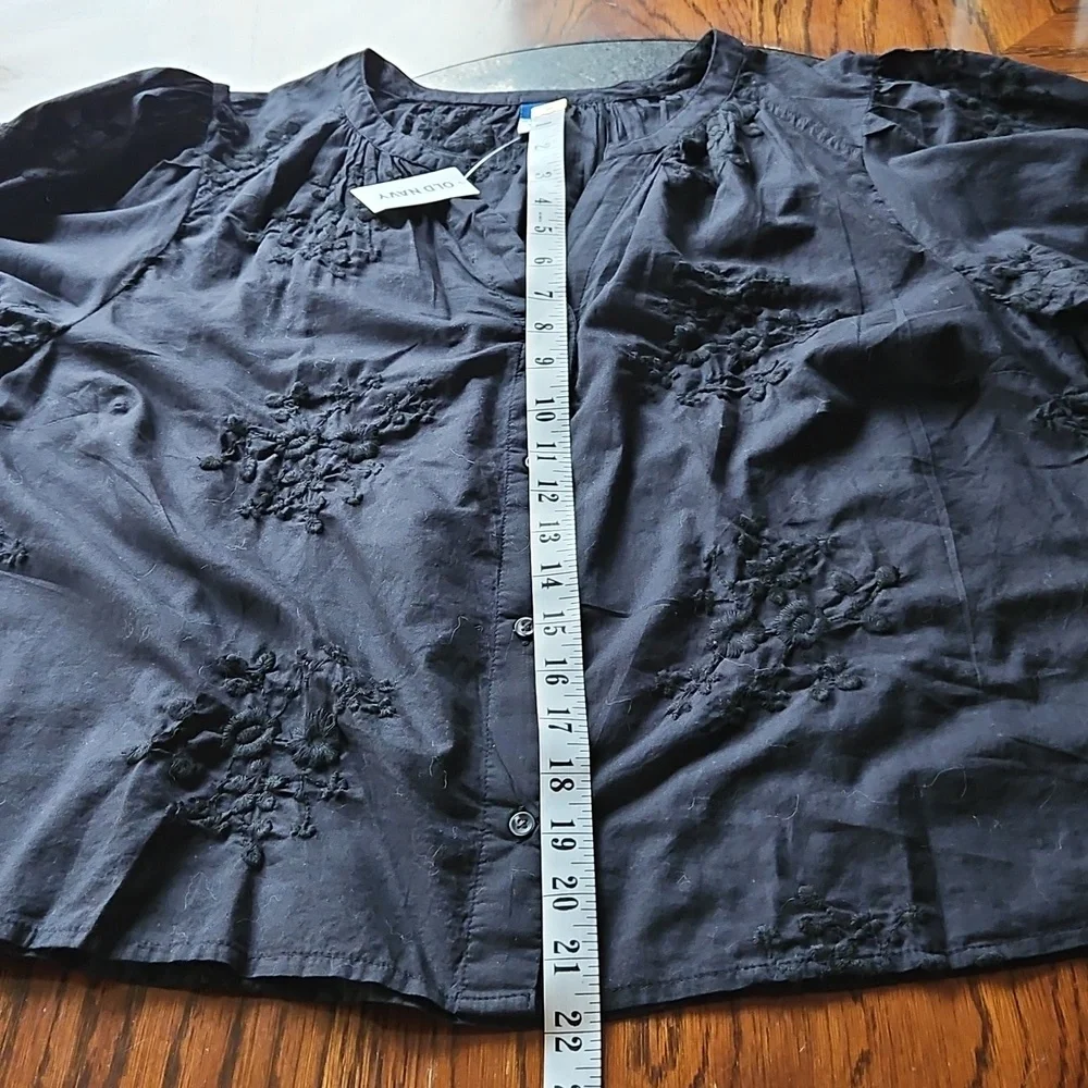 Old Navy Black Button Front Embroidered Cotton Blouse XL NWT - Picture 13 of 16